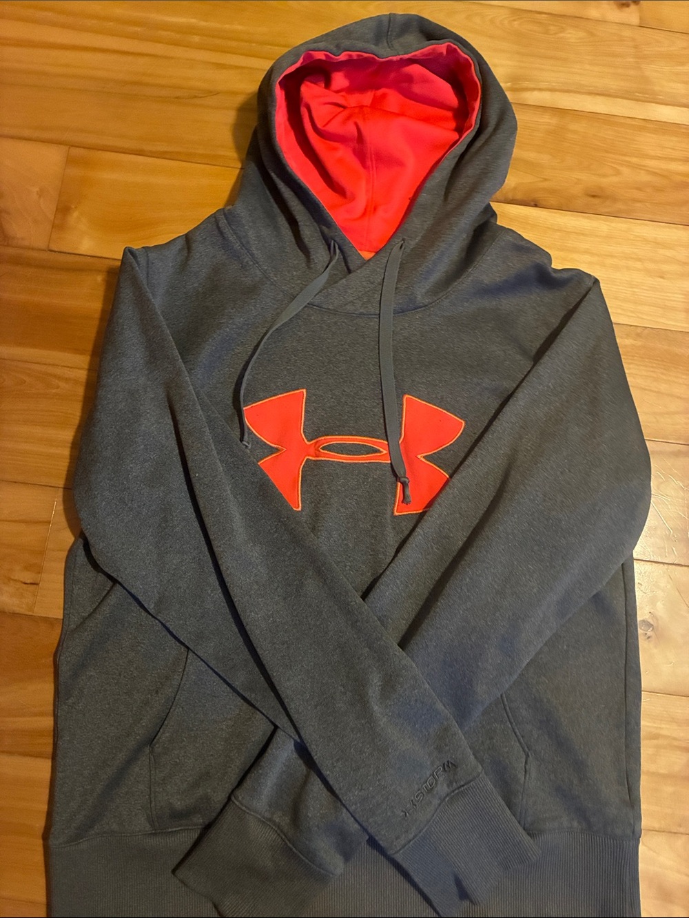 Under Armour Gray Pullover Hoodie with Coral Logo and Lining
